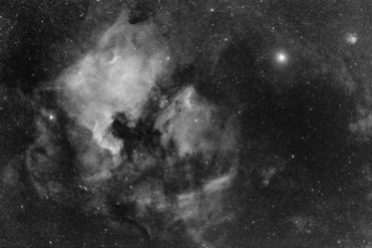13. 11. 2015: North America, Pelican nebula and Deneb in H alpha. Nex 5, Baader 7nm Ha filter, smc Pentax M 200/4, 10min subs, 5 frames.